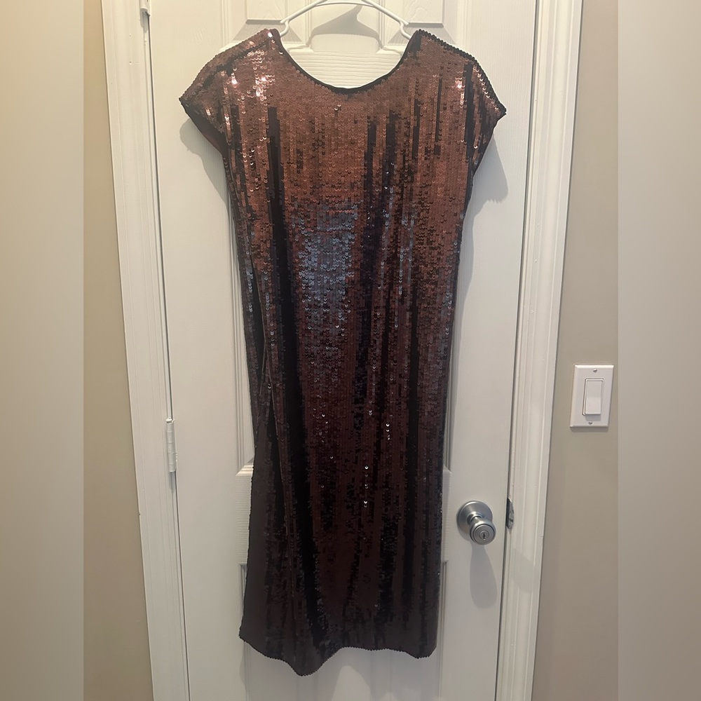 Anthropologie Mauve Sequin Brown Midi Dress
